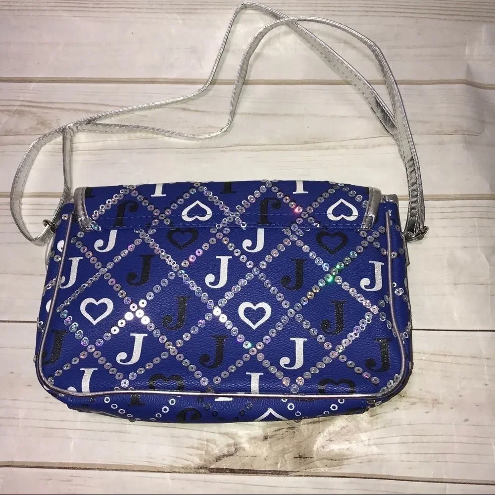 Justice Trendy J Logo Blue Silver Sequin Embellish
